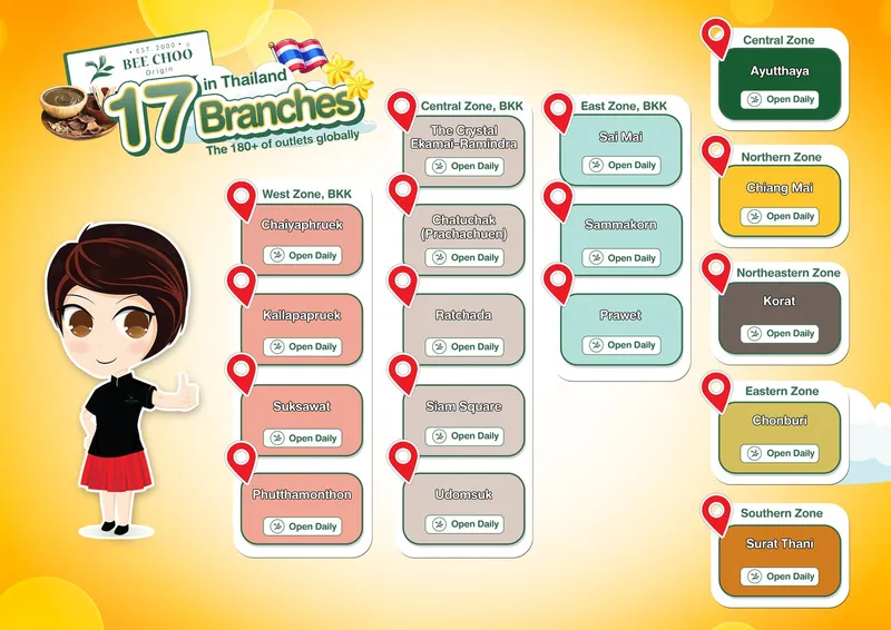 Map of Bee Choo Herbal branches across Thailand